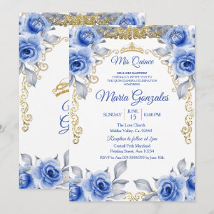 Invitation Bleu Rose mexicain Mis Quince Princesse Quinceaner