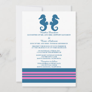 Invitation Bleu rose Nautique Mariage de cheval de mer Invita