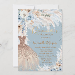 Invitation Bleu Rose Pampas Robe en Grass Bleu clair