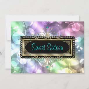 Invitation Bleu rose Turquoise Bulles Sweet sixteen Anniversa
