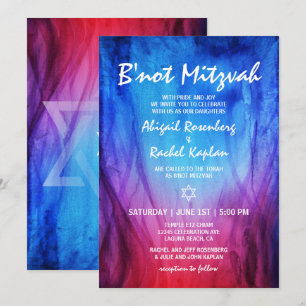 Invitation Bleu rouge feu glace   Étoile de David B'not Mitzv