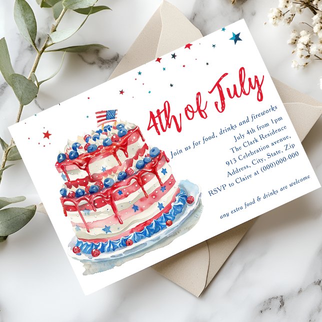 Invitation Bleu Rouge Gâteau du 4 juillet (Créateur téléchargé)