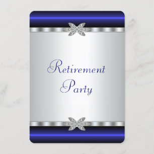 Invitation Bleu Royal Argent Diamant Fête de Retraite pour Fe