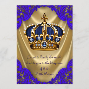 Invitation Bleu royal de prince Baptism de garçons et satin