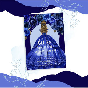 Invitation Bleu Royal Élégant Fête de Princesse Quinceañera