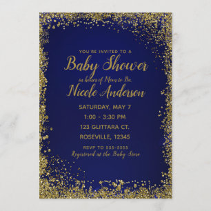 Invitation Bleu royal et baby shower moderne fascinant de