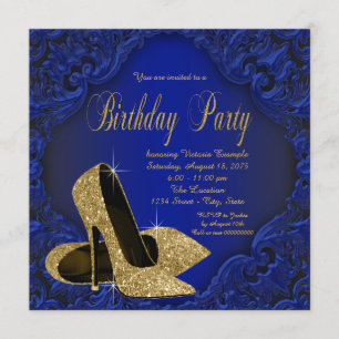 Invitation Bleu royal et fête d'anniversaire de talons hauts
