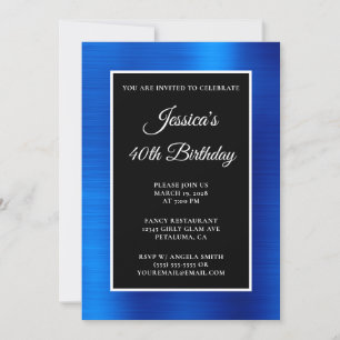 Invitation Bleu Royal Feuille Noir et Blanc 40e Anniversaire