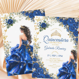 Invitation Bleu Royal Golden Quinceañera Papillons