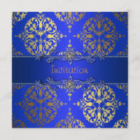 Bleu Royal Or Damassé Toute Occasion Fête