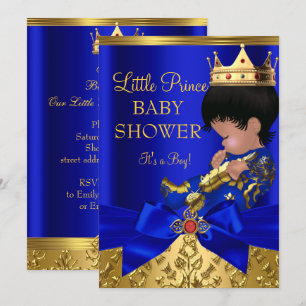 Invitation Bleu Royal Rouge Or Prince Garçon Baby Shower Ethn