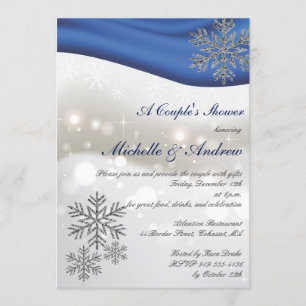 Invitation Bleu royal Snowflakes Couple's Shower