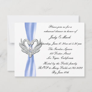 Invitation Bleu Ruban Silver Swans Dîner de répétition Invita