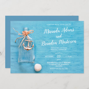 Invitation Bleu Rustique, Petite Fiole, Ancre, Mariage De Pla