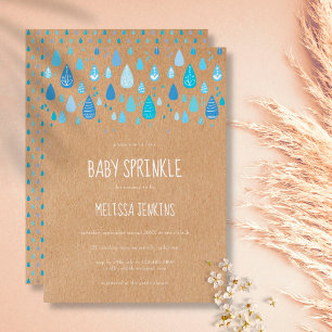Invitation Bleu Rustique Raindrops Bébé Garçon Sprinkle / Dou