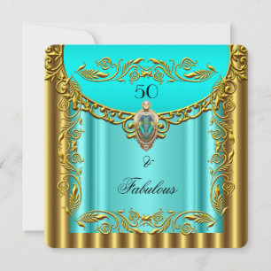 Invitation Bleu sarcelle élégant or fabuleux 50e anniversaire