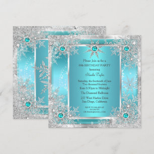 Invitation Bleu sarcelle Flocon d'argent Pays de rêves d'hive