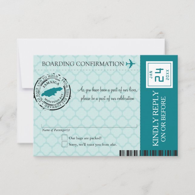 Invitation Bleu sarcelle Montego Bay Jamaïque RSVP (Devant)