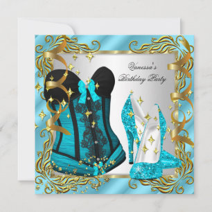 Invitation Bleu sarcelle or argent corset talon haut fête