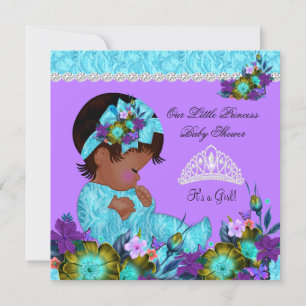 Invitation Bleu sarcelle Violet Princesse Baby Shower Fille A
