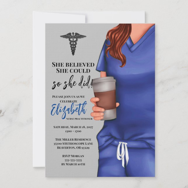 Invitation Bleu Scrubs Infirmière École de soins infirmiers I (Devant)