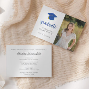 Invitation Bleu simple Bleu Diplôme d'or Casquette Tassel Inv