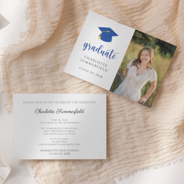 Invitation Bleu simple Bleu Diplôme d'or Casquette Tassel Inv (Créateur téléchargé)