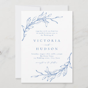 Invitation Bleu simple couronne botanique mariage rustique
