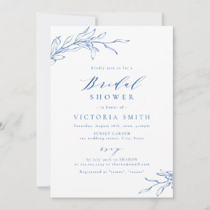 Invitation Bleu simple élégant botanique rustique douche de n