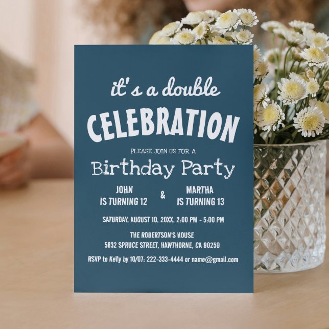 Invitation Bleu simple et élégant Double fête d'anniversaire (Créateur téléchargé)