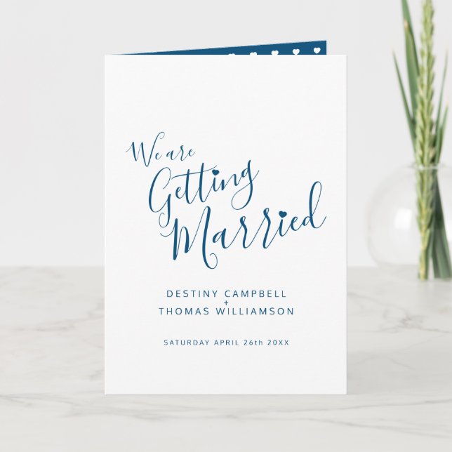 Invitation Bleu simple mariage plié (Devant)