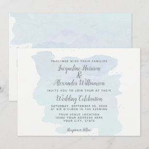 Invitation Bleu simple moderne Aquarelle Laver Brush Strots