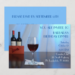 Invitation Bleu Sophistiqué Vin rouge fête d'anniversaire