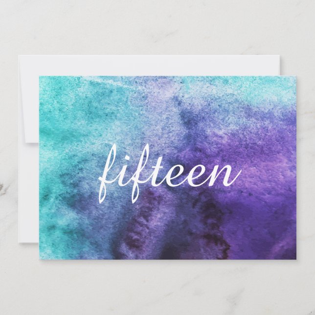 Invitation Bleu sur Aquarelle violette - Numéros de tableau (Devant)