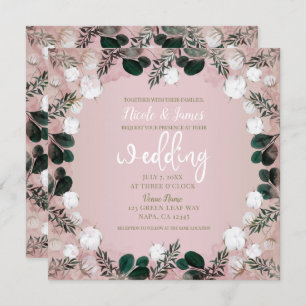 Invitation Bleu Taupe Coton Floral Verdure Mariage rustique
