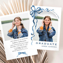 Bleu tendance Ruban 2 PHOTO Graduation Party