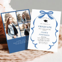 Bleu tendance Ruban Bow 3 PHOTO Graduation Party