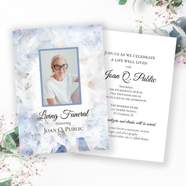 Invitation Bleu Tint Carnation Florale Vie Funéraire Fête (Créateur téléchargé)