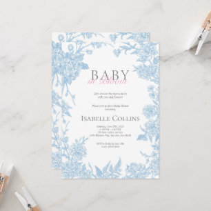 Invitation Bleu Toile de Jouy Baby dans Bloom Baby shower Inv
