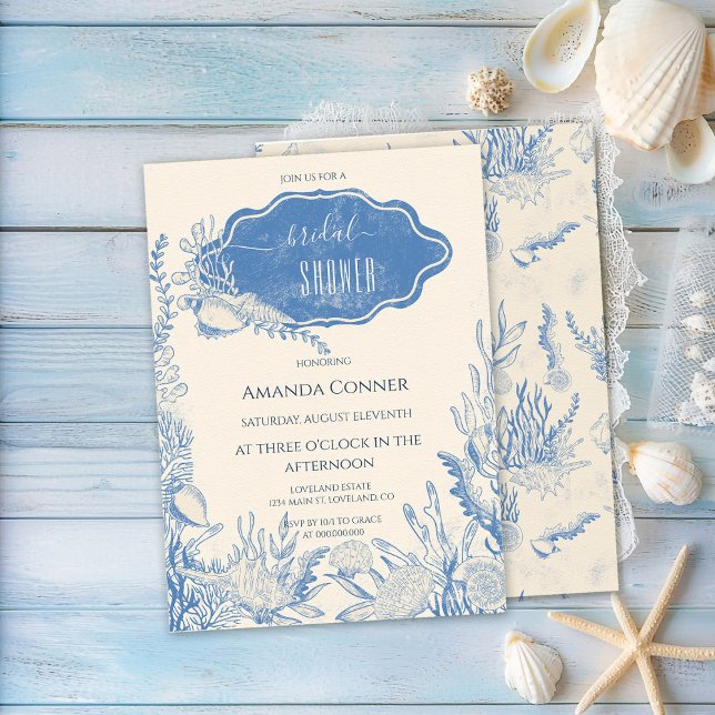 Invitation Bleu toile Fête des mariées océanique (Créateur téléchargé)