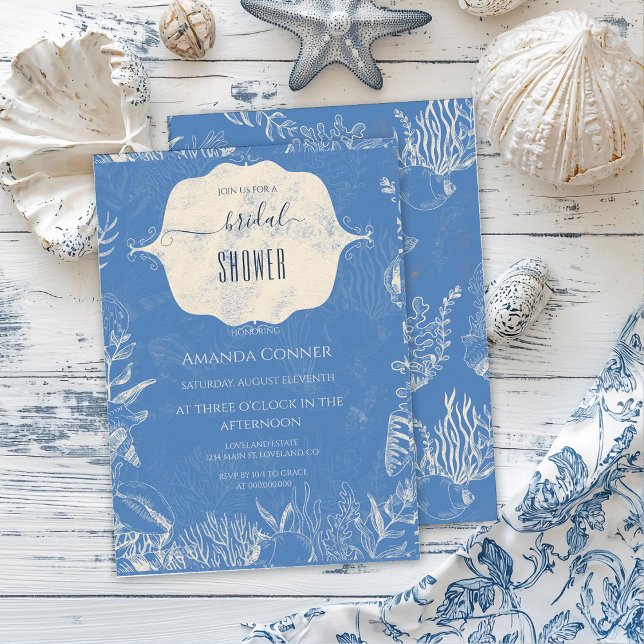 Invitation Bleu toile Fête des mariées océanique (Créateur téléchargé)