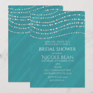 Invitation Bleu turquoise et perles Elégante Fête de l'mariée