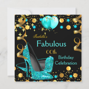 Invitation Bleu turquoise hauts talons or Ballons Anniversair