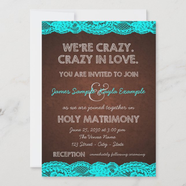 Invitation Bleu Turquoise rustique et Mariage campagnard Brow (Devant)