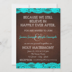 Invitation Bleu turquoise rustique et mariage campagnard de