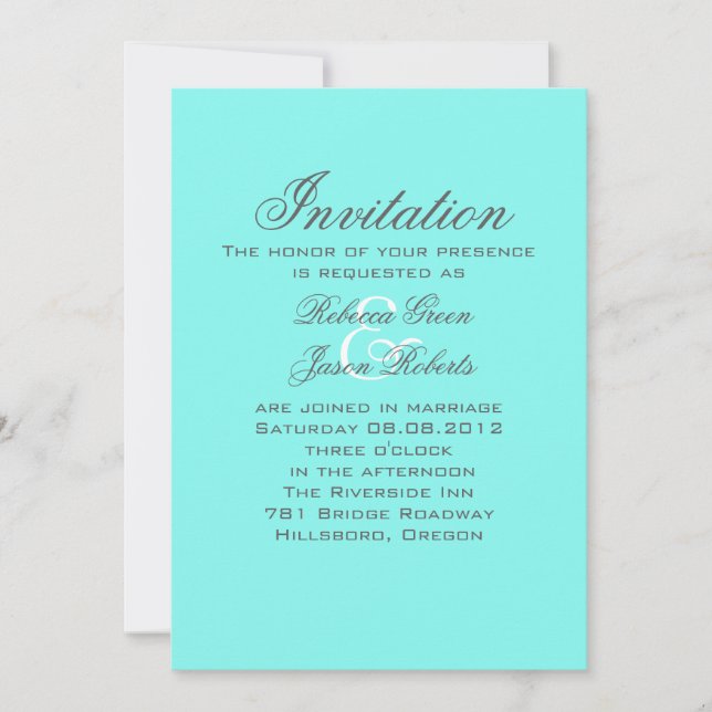 Invitation bleu turquoise sarcelle mariage de l'oeuf de robin (Devant)