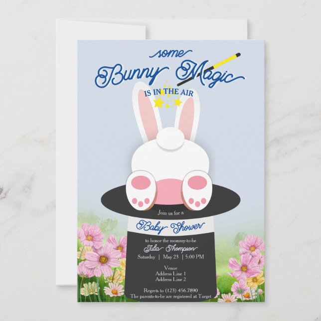 Invitation Bleu Un lapin Magique Casquette Trick Jardin Baby  (Devant)