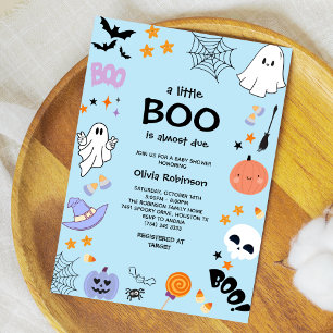Invitation Bleu Un Petit Boo Cute Ghost Baby shower Halloween
