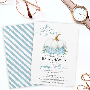 Invitation Bleu un petit garçon citrouille baby shower invita