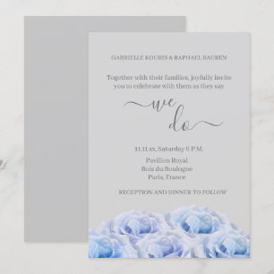 Invitation Bleu Véritable Fleurs Roses Gris Élégant Nous fais